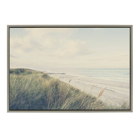 Kate and Laurel Sylvie The Perfect Day Framed Canvas Wall Art by Laura Evans, 23x33 Gray, Decorative Coastal Art for Wall