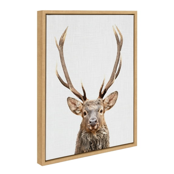 Kate and Laurel Sylvie The Red Deer Color Framed Canvas Wall Art by Simon Te of Tai Prints, 18x24 Natural, Rustic Forest Animal Deer Portrait Art