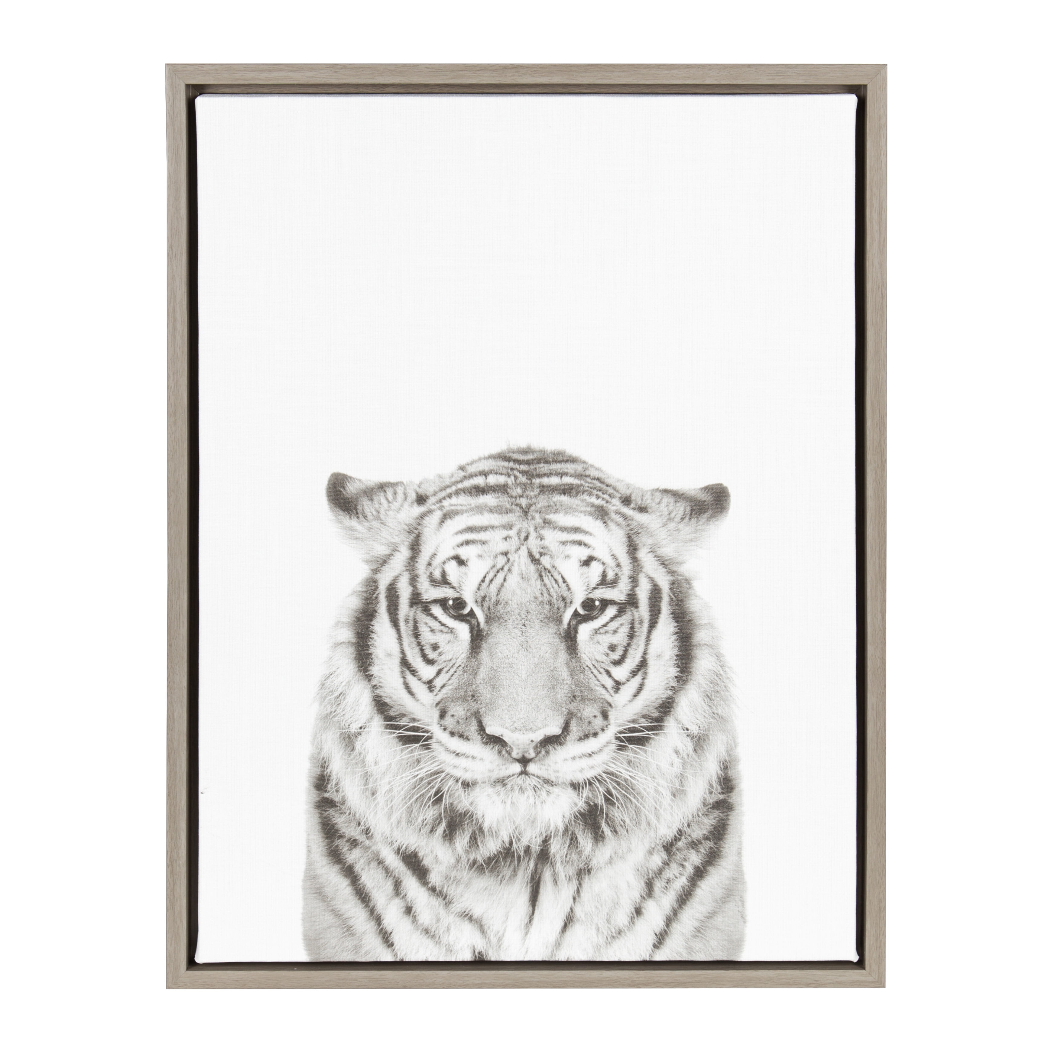 Kate and Laurel Sylvie Tiger Black and White Portrait Framed Canvas Wall Art  by Simon Te Tai, 18x24 Gray