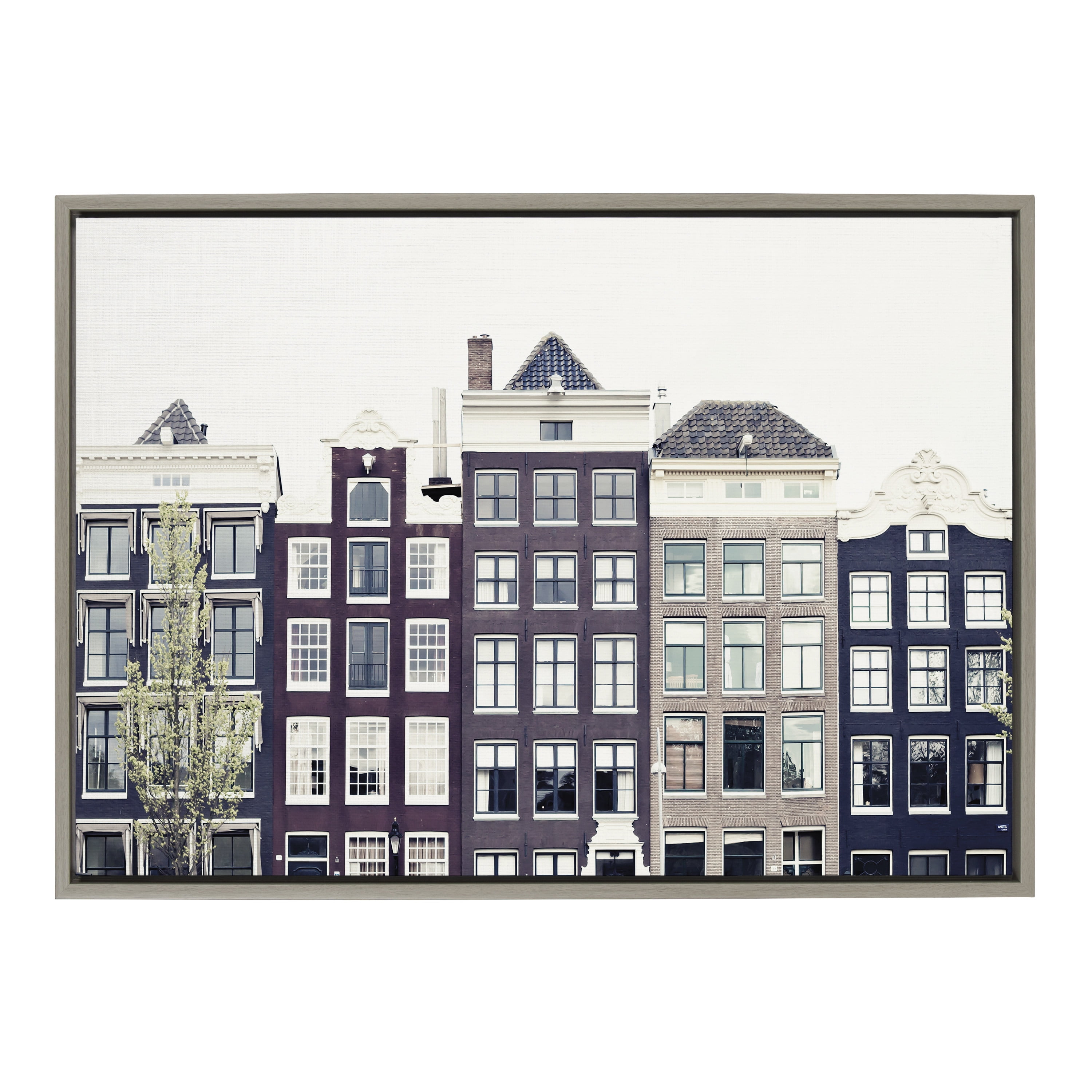 Caroline Mint Urban Townhouses Framed Canvas Print, 23x33, Gray