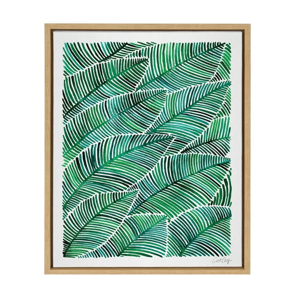 Kate and Laurel Sylvie Tropical Leaves Watercolor Framed Canvas Wall Art by Cat Coquillette, 18x24 Natural