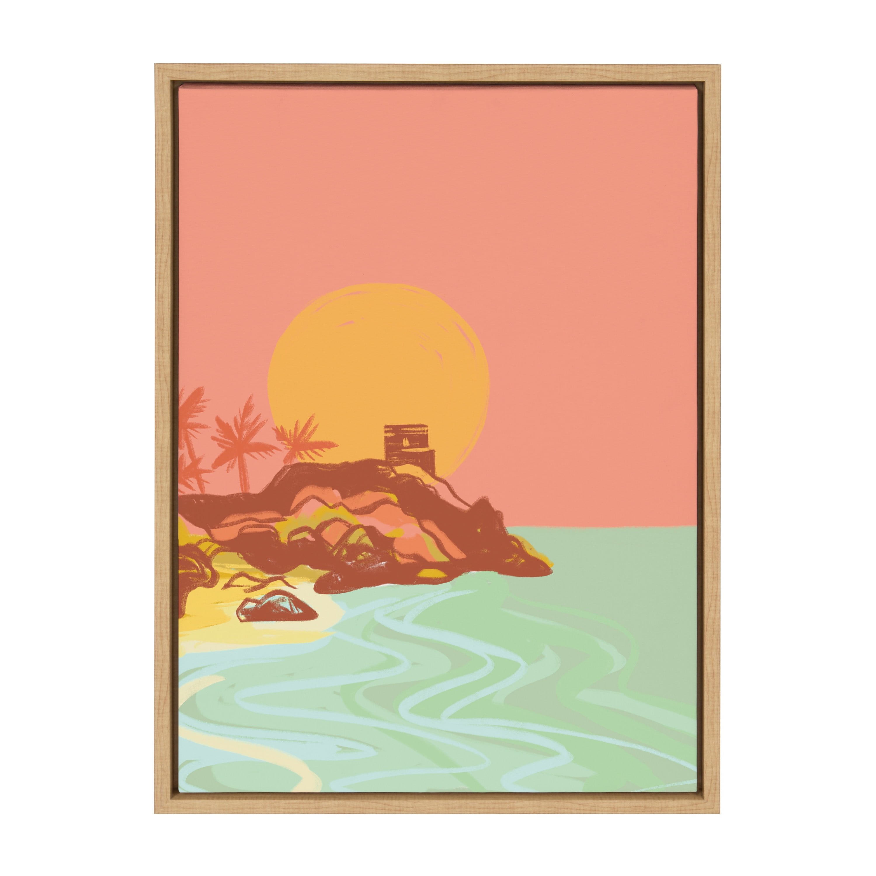 Tulum Ruins Sunset Canvas Art with Natural Frame