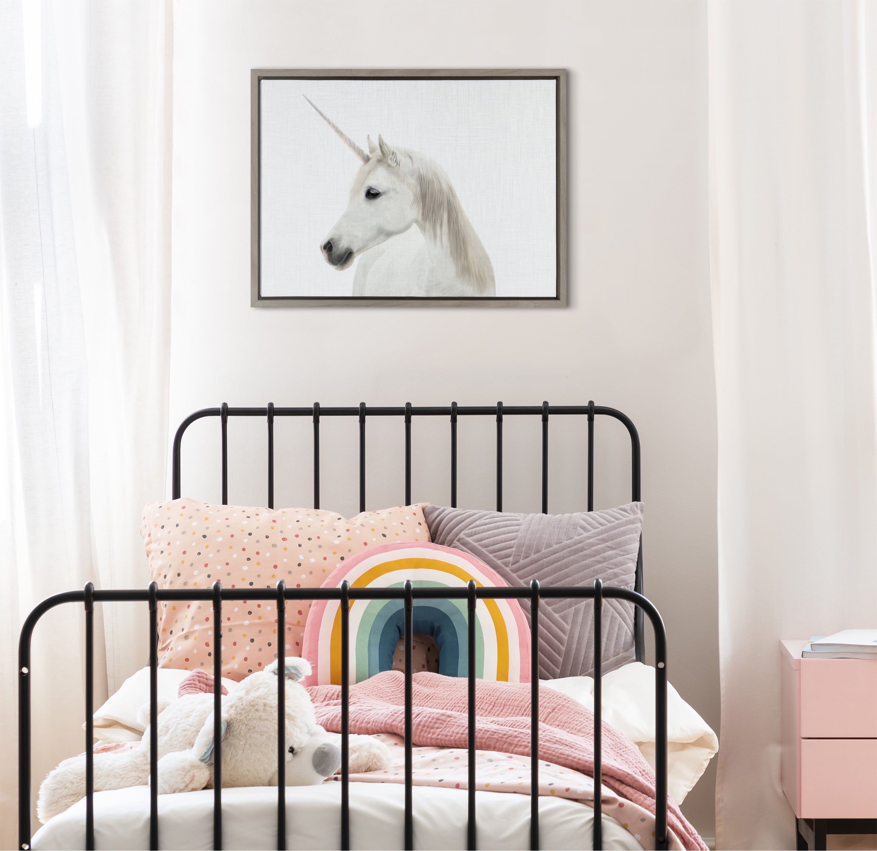 Gray Framed Unicorn Print on Canvas, 18" x 24"