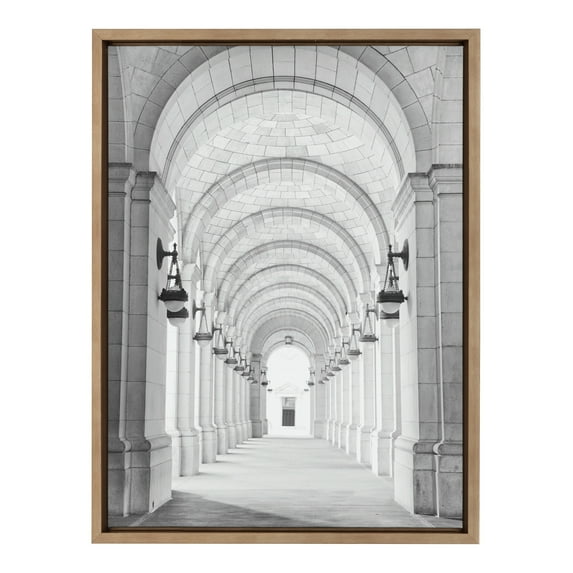 Kate and Laurel Sylvie Union Station Framed Canvas Wall Art by Golie, 18x24 Gold, Travel Photography Art for Wall