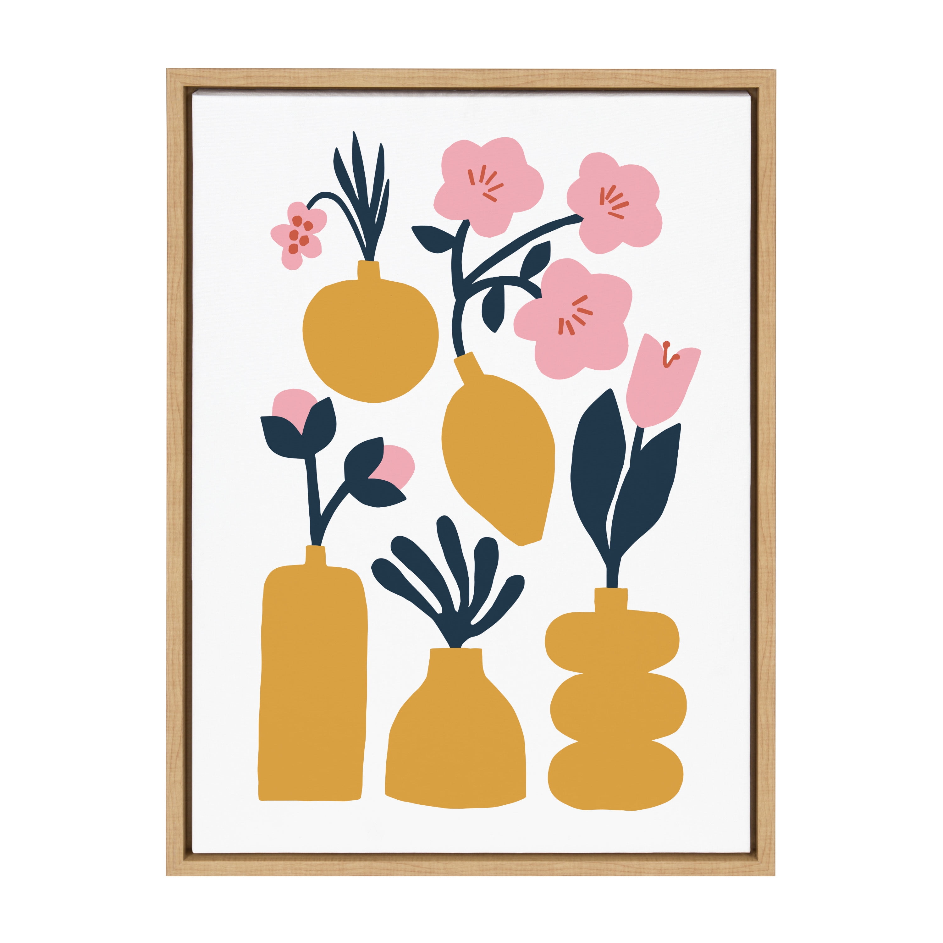 Natural Midcentury Modern Floral Vases Canvas Print, 18" x 24"
