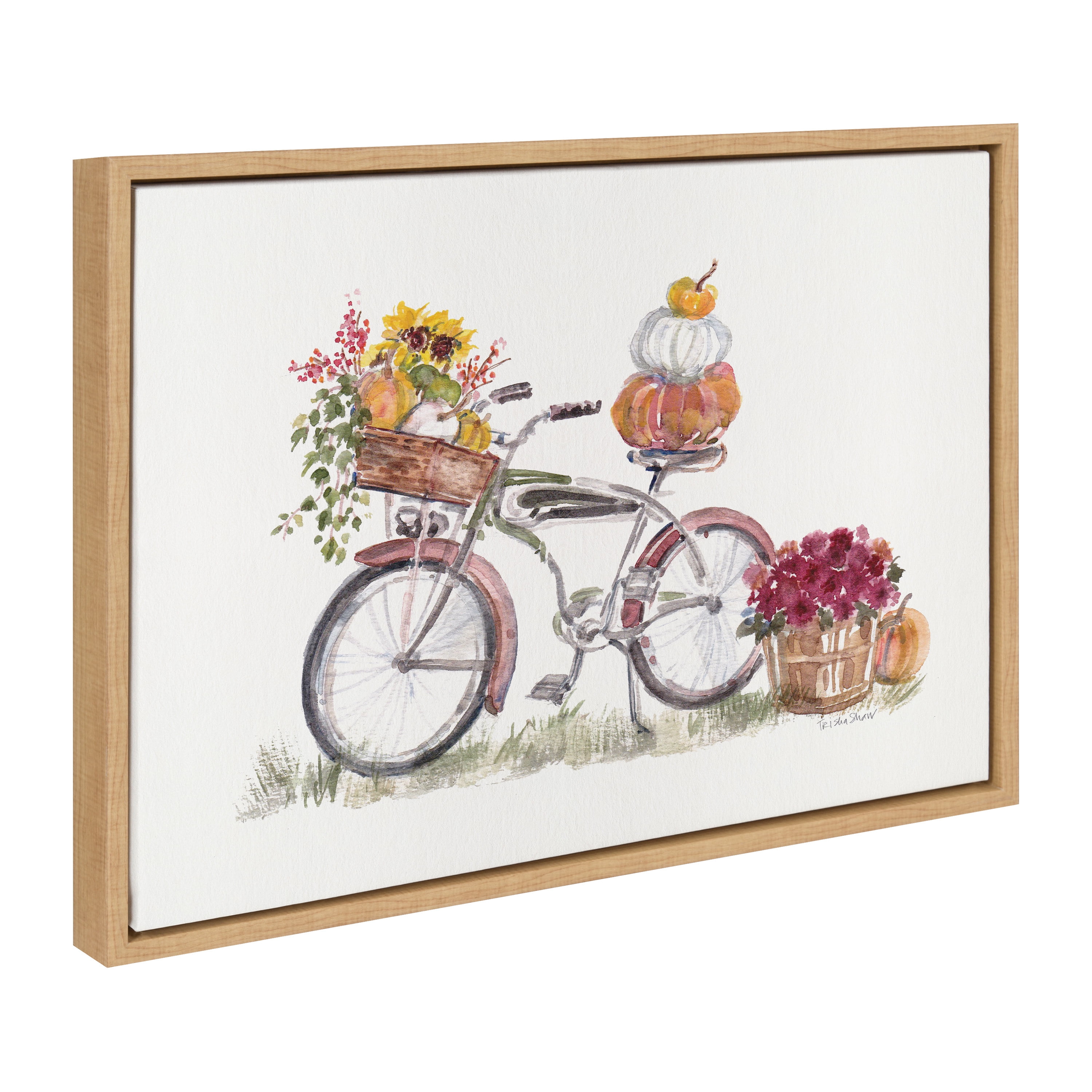 Autumn Bicycle with Pumpkins and Flowers Framed Canvas Print