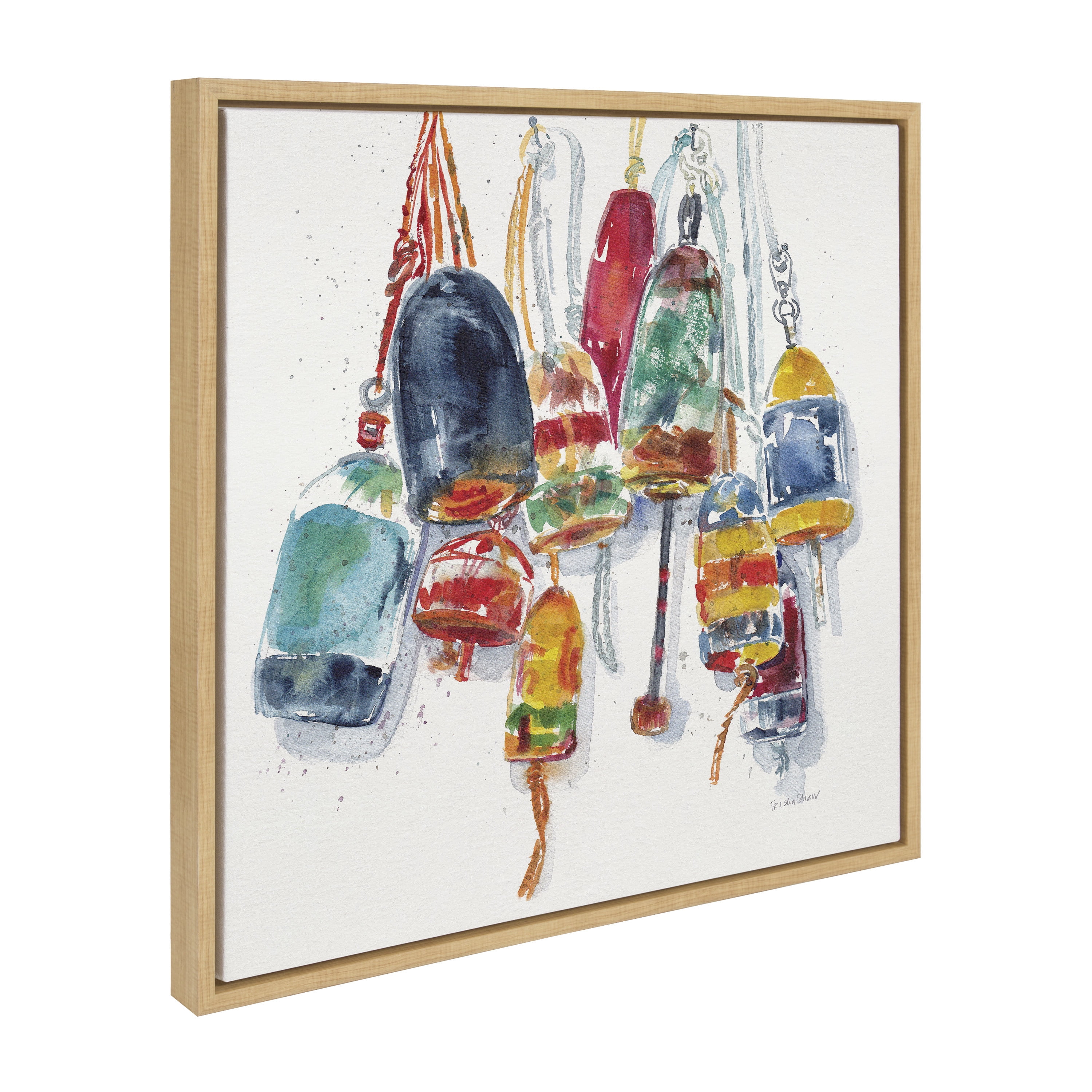 Colorful Vintage Buoys Watercolor Canvas Wall Art, 22x22