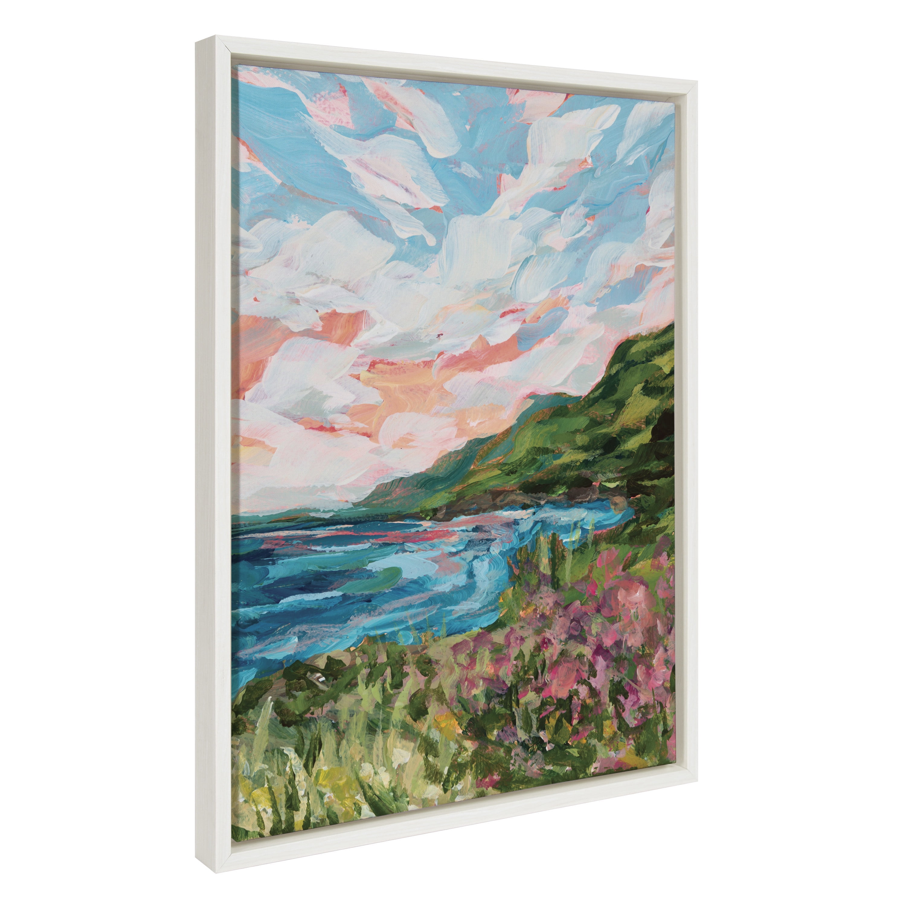 Colorful Abstract Landscape Canvas Art in White Frame, 18x24