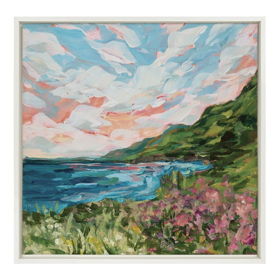 Kate and Laurel Sylvie Virgin Islands Framed Canvas Wall Art by Emily Kenney, 22x22 White, Tropical Beach Landscape Art for Wall
