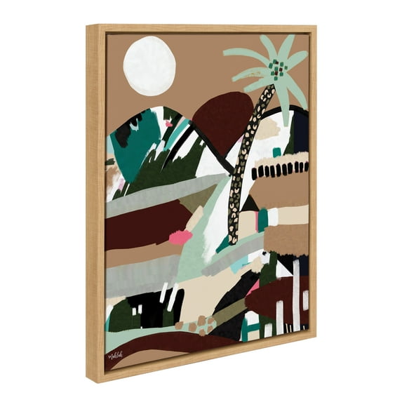 Kate and Laurel Sylvie Warm Offbeat Framed Canvas Wall Art by Inkheart Designs, 18x24 Natural, Modern Abstract Palm Tree Wall Decor