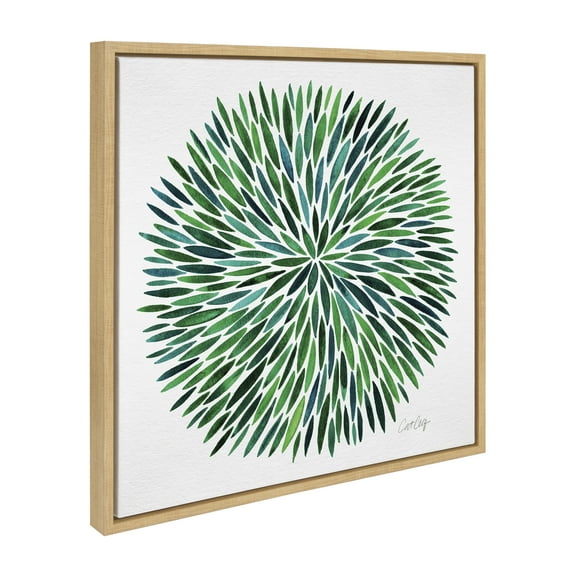 Kate and Laurel Sylvie Watercolor Burst Framed Canvas Wall Art by Cat Coquillette, 22x22 Natural, Bright Botanical Plant Abstract Art Wall Décor