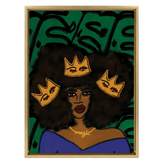 Kate and Laurel Sylvie Wear Your Crown Powerful Portrait Art Framed Canvas Wall Art, 18" x 24", by Kendra Dandy of Bouffants and Broken Hearts