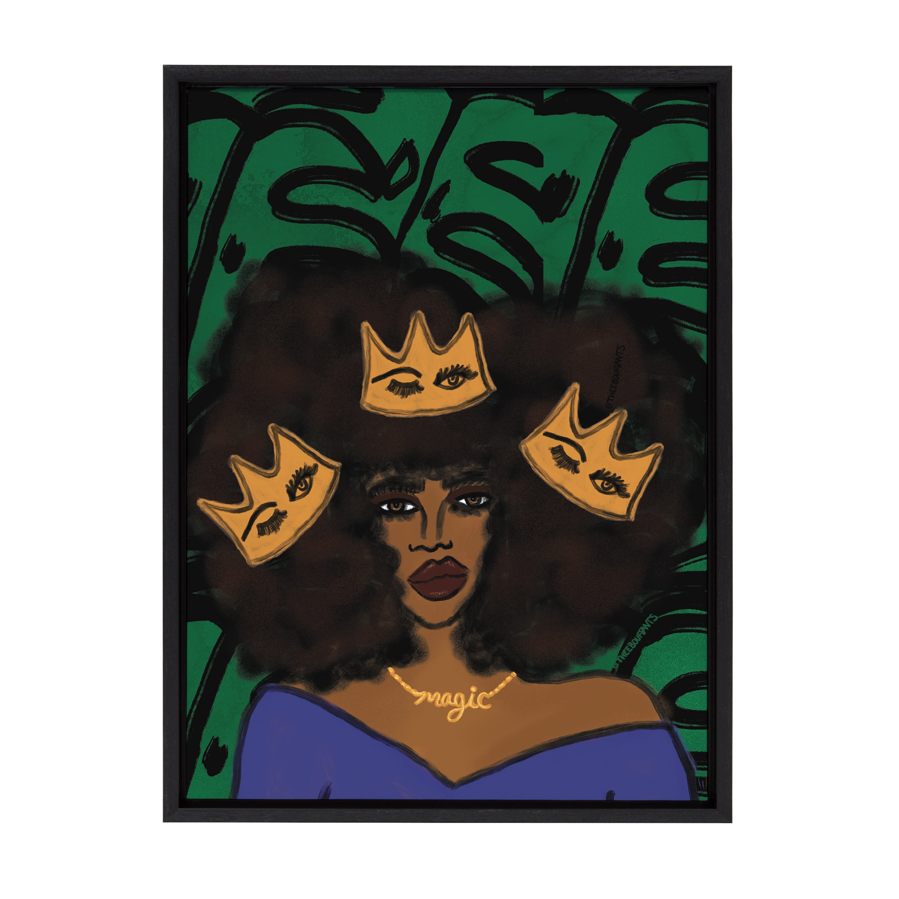 Kate and Laurel Sylvie Wear Your Crown Powerful Portrait Art Framed Canvas Wall Art, 18" x 24", by Kendra Dandy of Bouffants and Broken Hearts