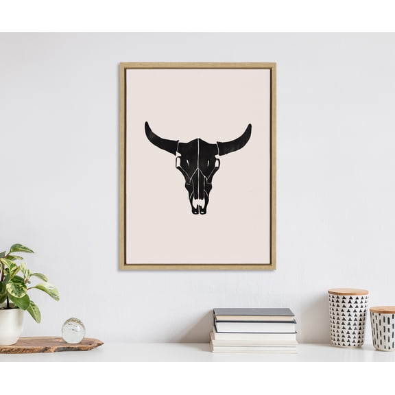 Kate and Laurel Sylvie Western Skull Framed Canvas Wall Art by Honey Island Studio, 18x24 Natural, Western Cowboy Art for Wall