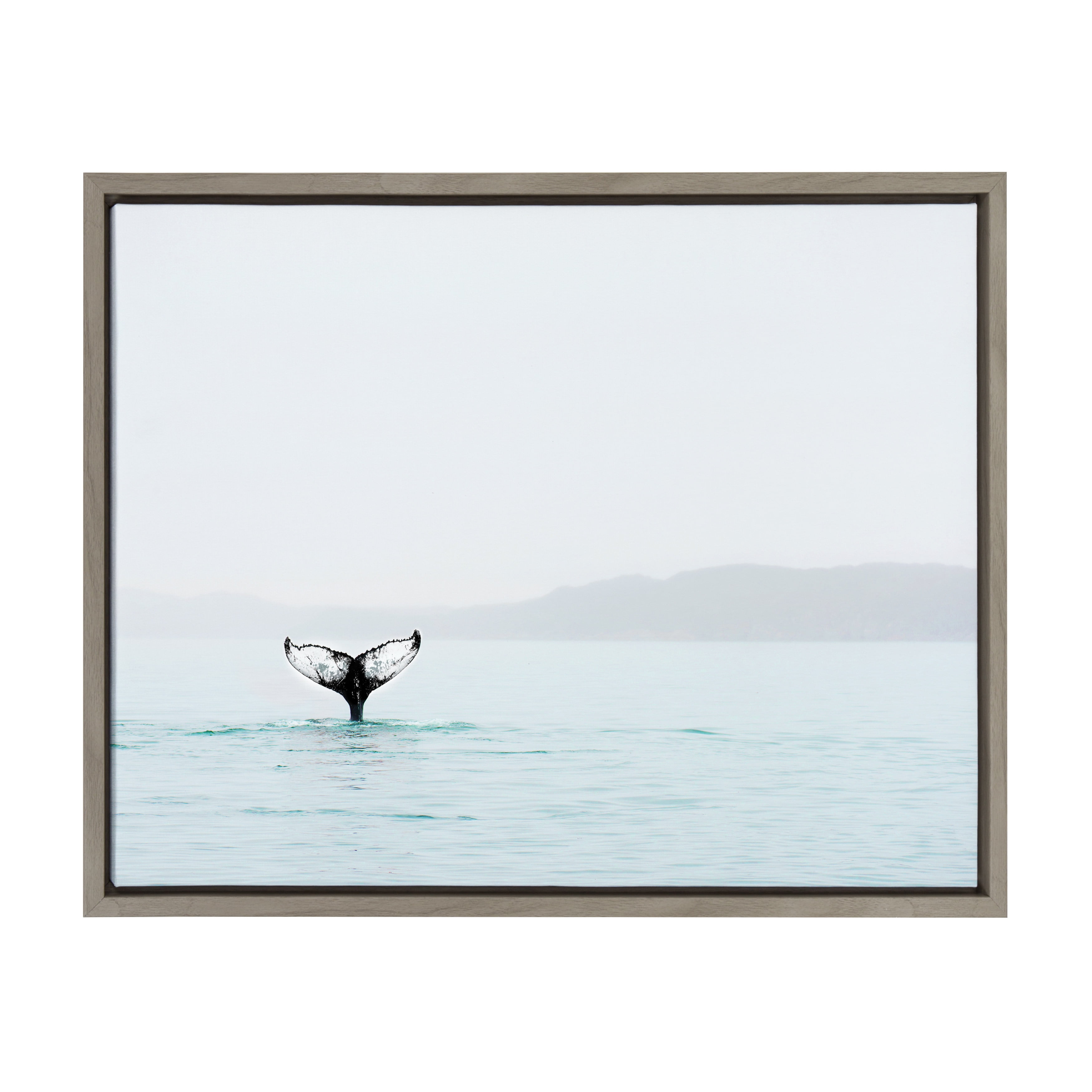 Kate and Laurel Sylvie Whale Tail in the Ocean Color Photography Framed Canvas Wall Art by Amy Peterson, 18x24 Gray