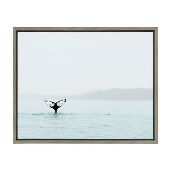 Kate and Laurel Sylvie Whale Tail in the Ocean Color Photography Framed Canvas Wall Art by Amy Peterson, 18x24 Gray