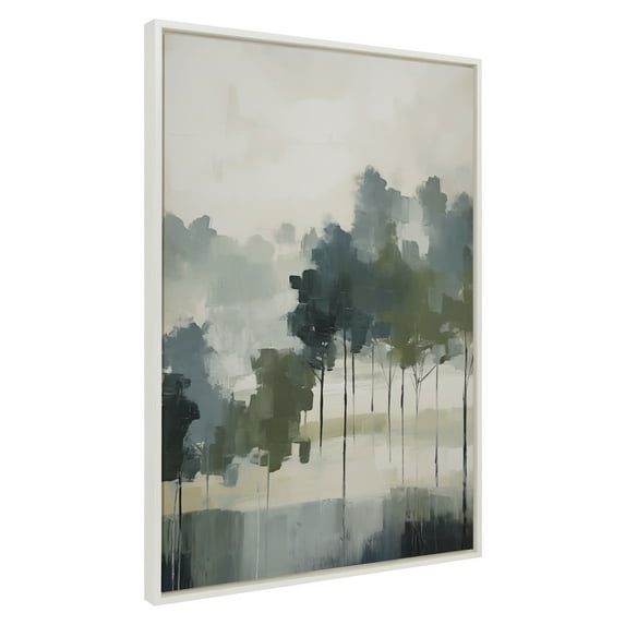Kate and Laurel Sylvie Whispering Trees I Framed Canvas Wall Art by Amy Lighthall, 31.5x41.5 White, Modern Abstract Tree Landscape Art for Wall