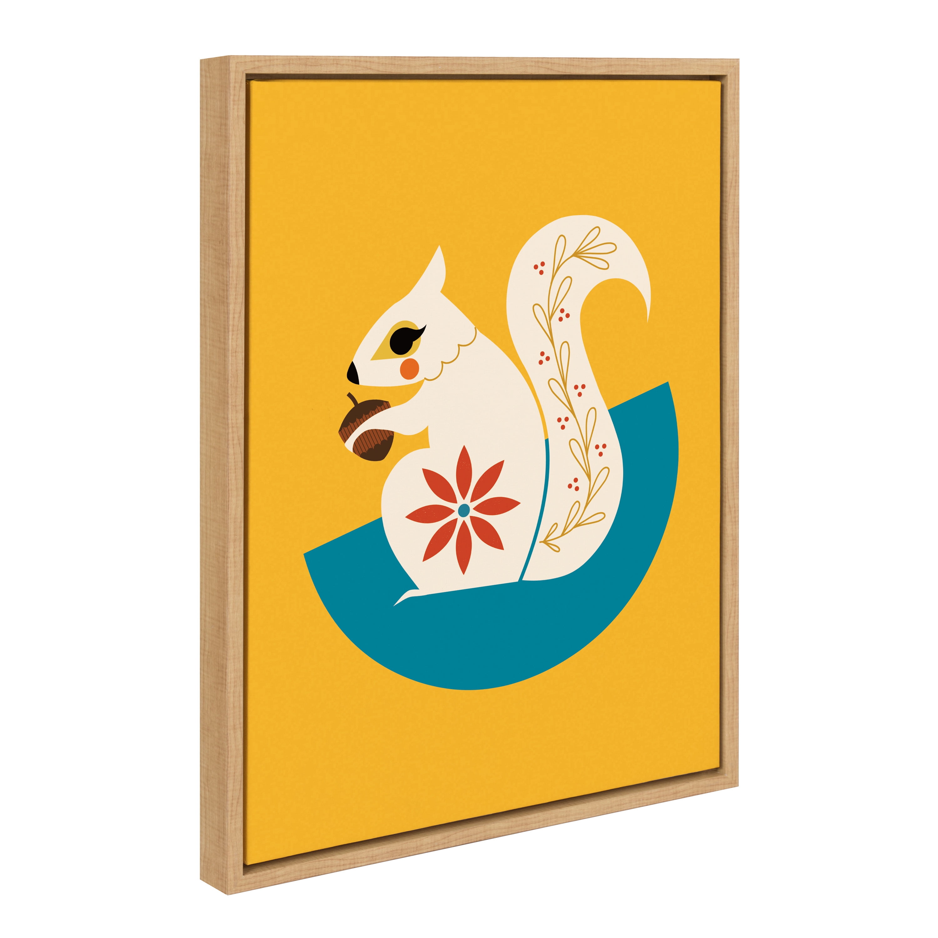 White Squirrel Illustration on Natural Framed Canvas, 18x24