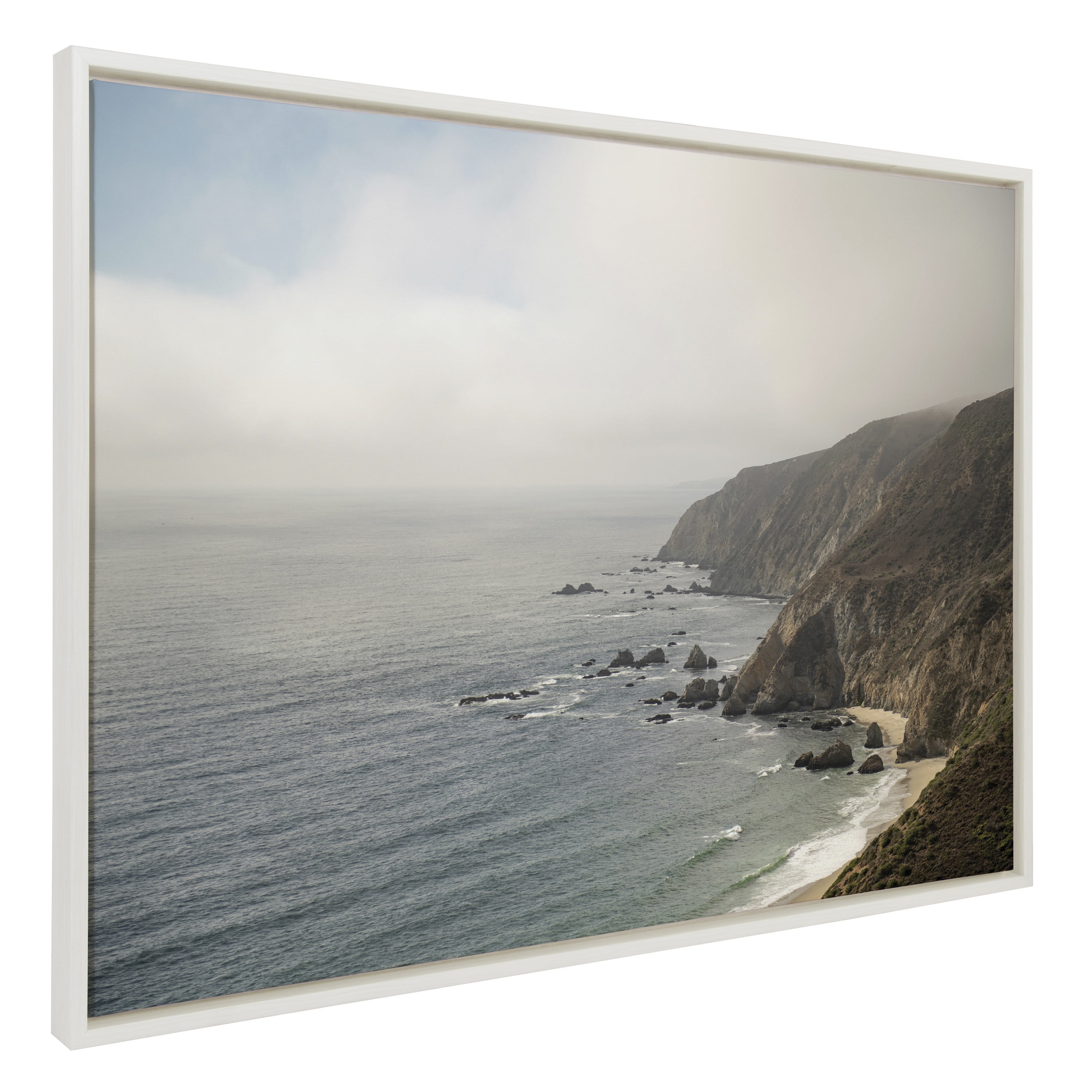28" x 38" White Coastal Ocean View Framed Canvas Art