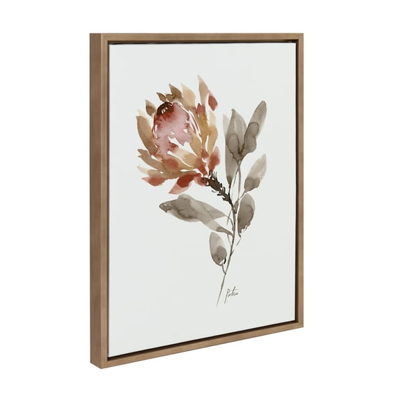 Kate and Laurel Sylvie Wild King Protea Framed Canvas Wall Art by Sara Berrenson, 18 x 24, Gold, Decorative Flower Art for Wall