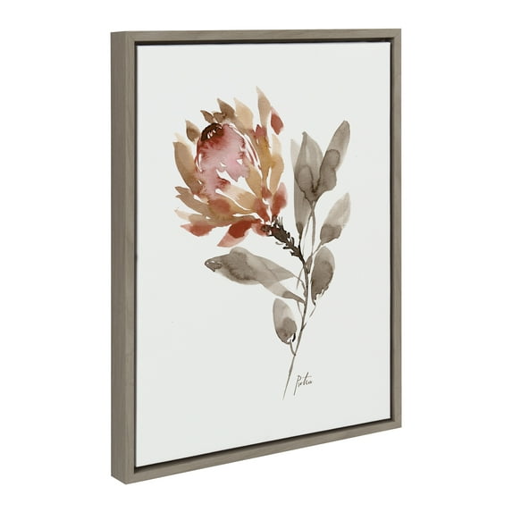 Kate and Laurel Sylvie Wild King Protea Framed Canvas Wall Art by Sara Berrenson, 18 x 24, Gray, Nature and Wildlife-Inspired Wall Décor
