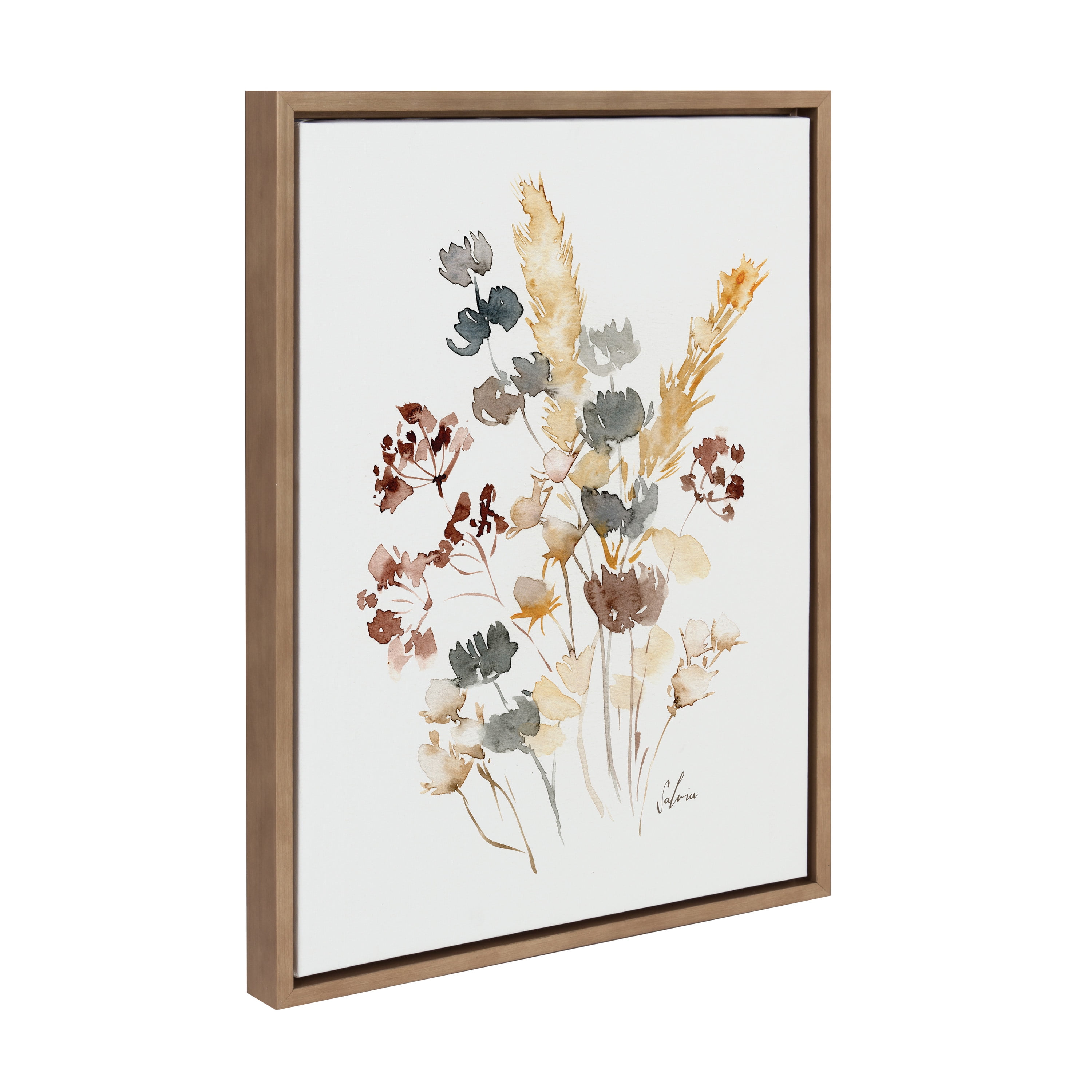 Wild Salvia Watercolor Floral Canvas with Gold Frame