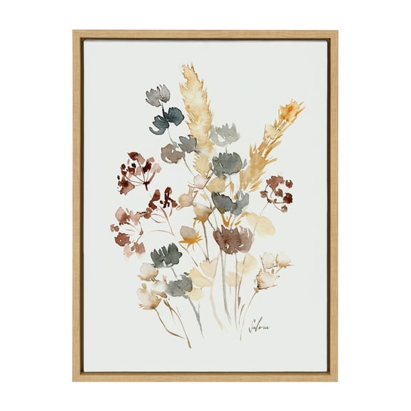 Kate and Laurel Sylvie Wild Salvia Framed Canvas Wall Art by Sara Berrenson, 18x24 Natural, Wildflower Art for Wall