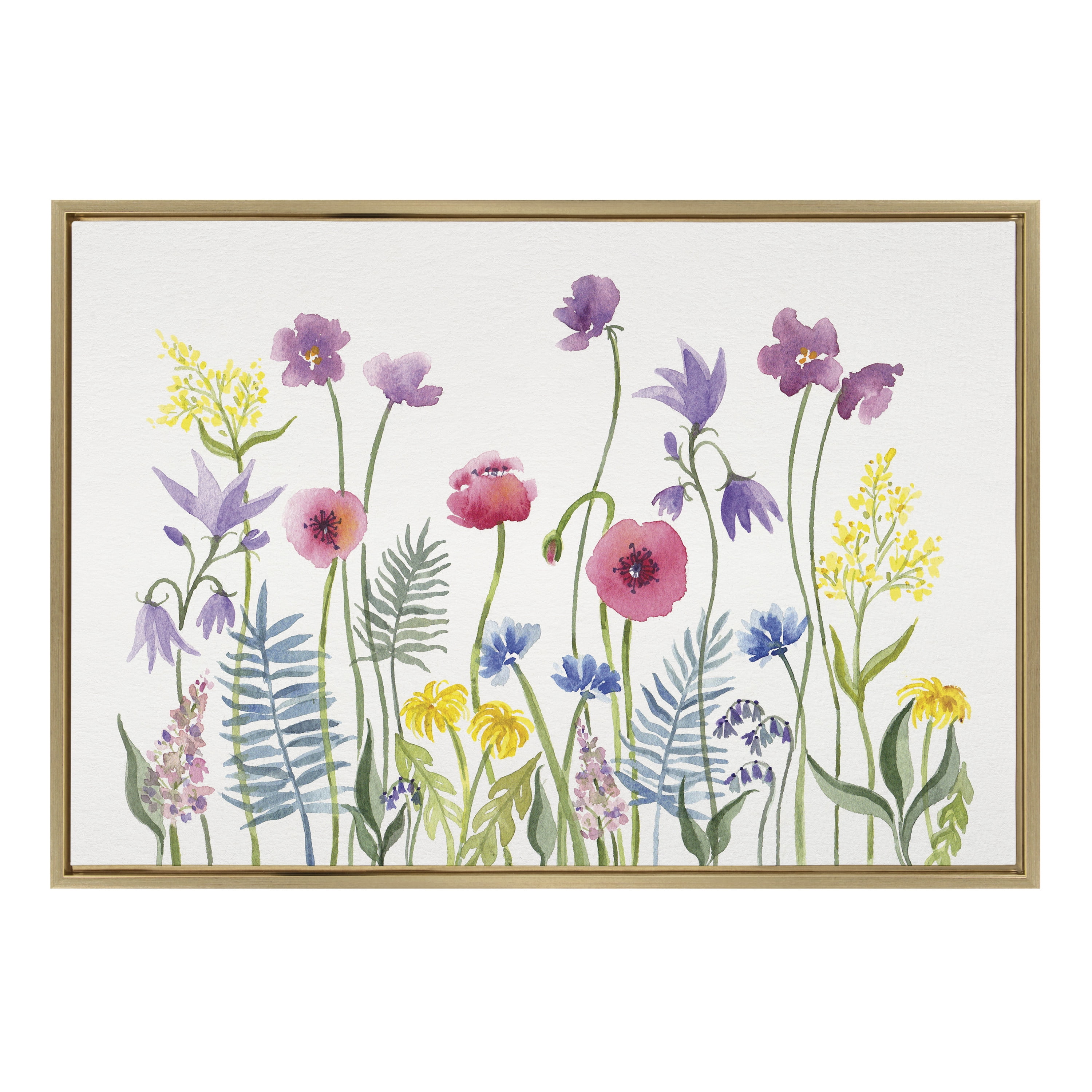 Kate and Laurel Sylvie Wildflowers Framed Canvas Wall Art by Patricia Shaw  23x33 Gold Flower Field Art for Wall