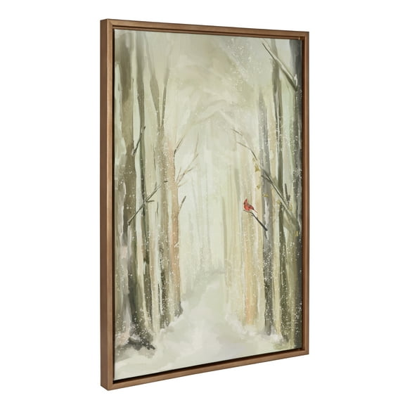 Kate and Laurel Sylvie Winter Landscape 2 Framed Canvas Wall Art by Annie Quigley, 23x33 Gold, Nature Holiday Snow Art for Wall