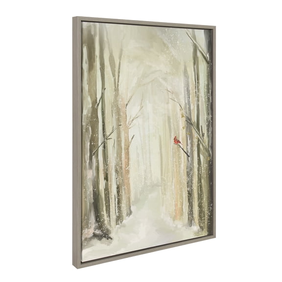 Kate and Laurel Sylvie Winter Landscape 2 Framed Canvas Wall Art by Annie Quigley, 23x33 Gray, Nature Holiday Snow Art for Wall