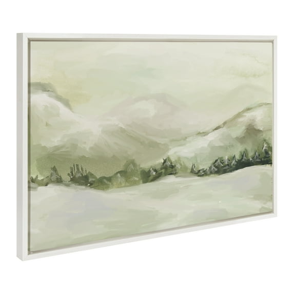 Kate and Laurel Sylvie Winter Landscape 3 Framed Canvas Wall Art by Annie Quigley, 23x33 White, Nature Holiday Snow Art for Wall