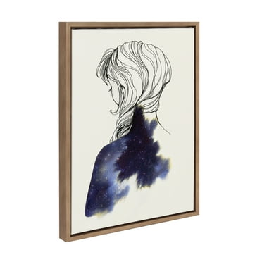 Kate and Laurel Sylvie Within Framed Canvas Wall Art by Faryn Hughes, 18x24 Gold, Modern Female Portrait Drawing Art for Wall