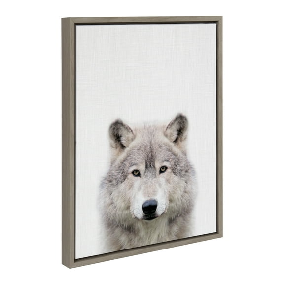 Kate and Laurel Sylvie Wolf Color Framed Canvas Wall Art by Simon Te of Tai Prints, 18x24 Gray, Modern Animal Art Wall Décor