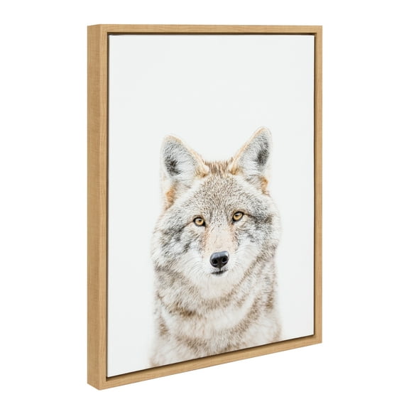 Kate and Laurel Sylvie Wolf Portrait Framed Canvas Wall Art by Amy Peterson Art Studio, 18x24 Natural, Modern Forest Animal Portrait Art for Wall