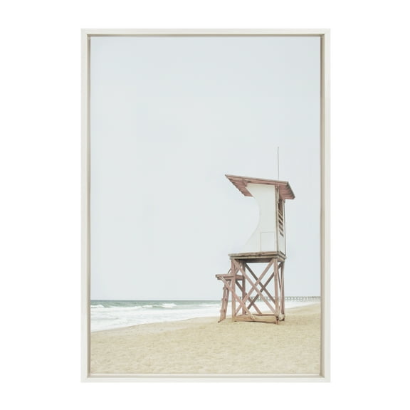 Kate and Laurel Sylvie Wood Ocean Beach Lifeguard Tower Framed Canvas Wall Art by the Creative Bunch Studio 23x33 White Coastal Beach Wall Art