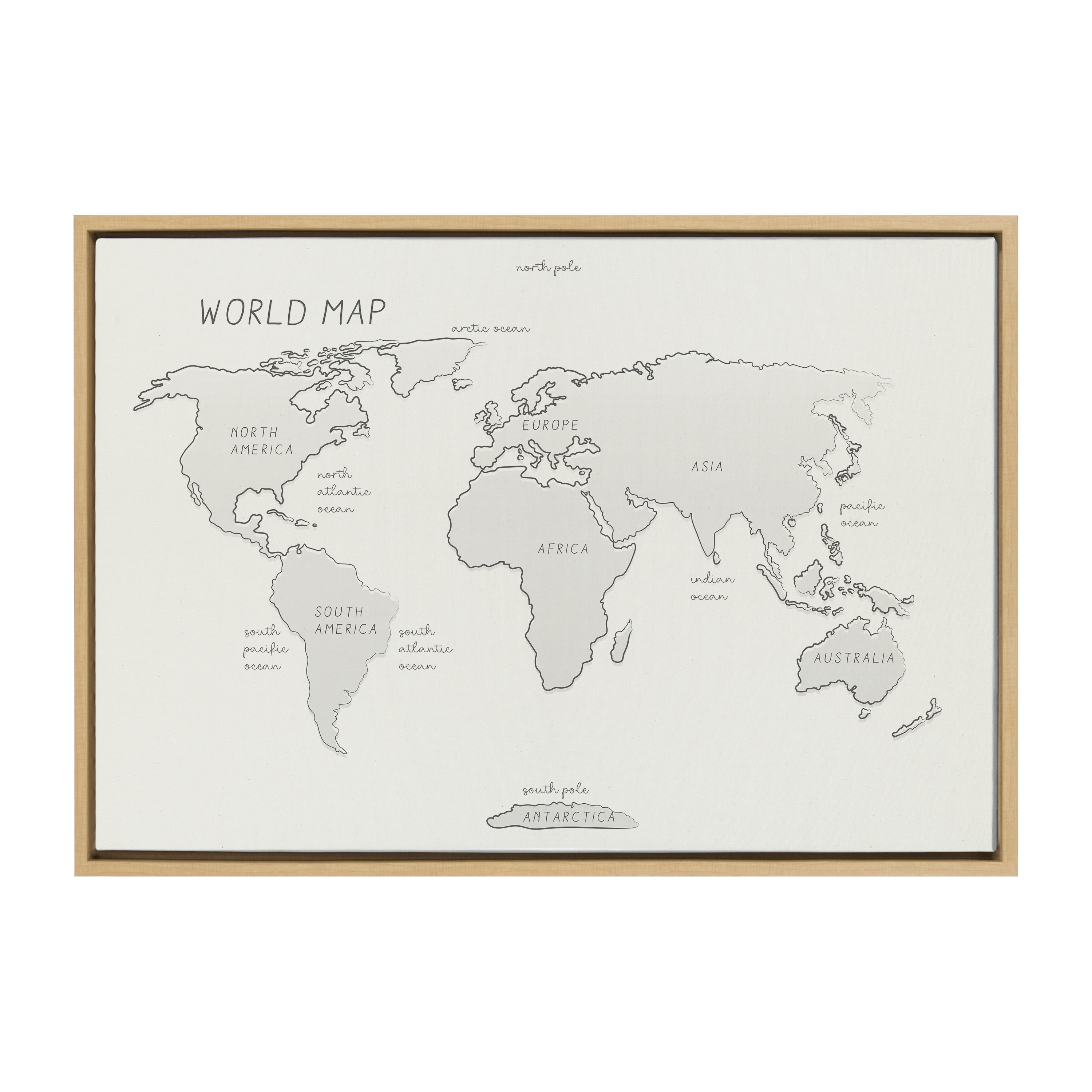 Natural Framed Abstract World Map Canvas Print, 23x33