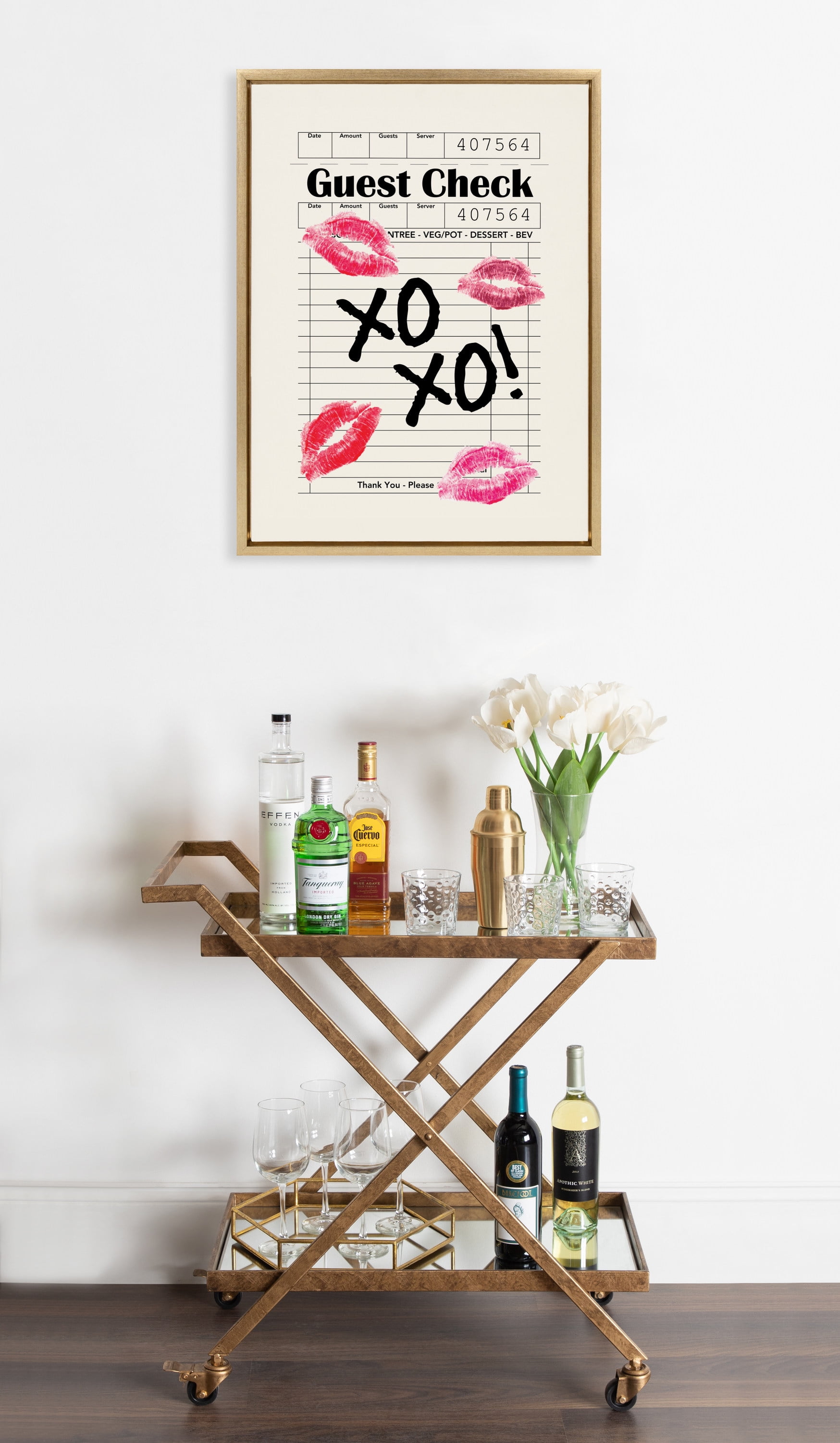 Bright Gold Framed Canvas with XOXO Kisses Guest Check Design, 18" x 24"