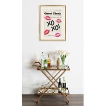 Kate and Laurel Sylvie XOXO Kisses Guest Check Framed Canvas Wall Art by Alli Standefer, 18x24 Bright Gold, Modern Cute Lipstick Art for Wall