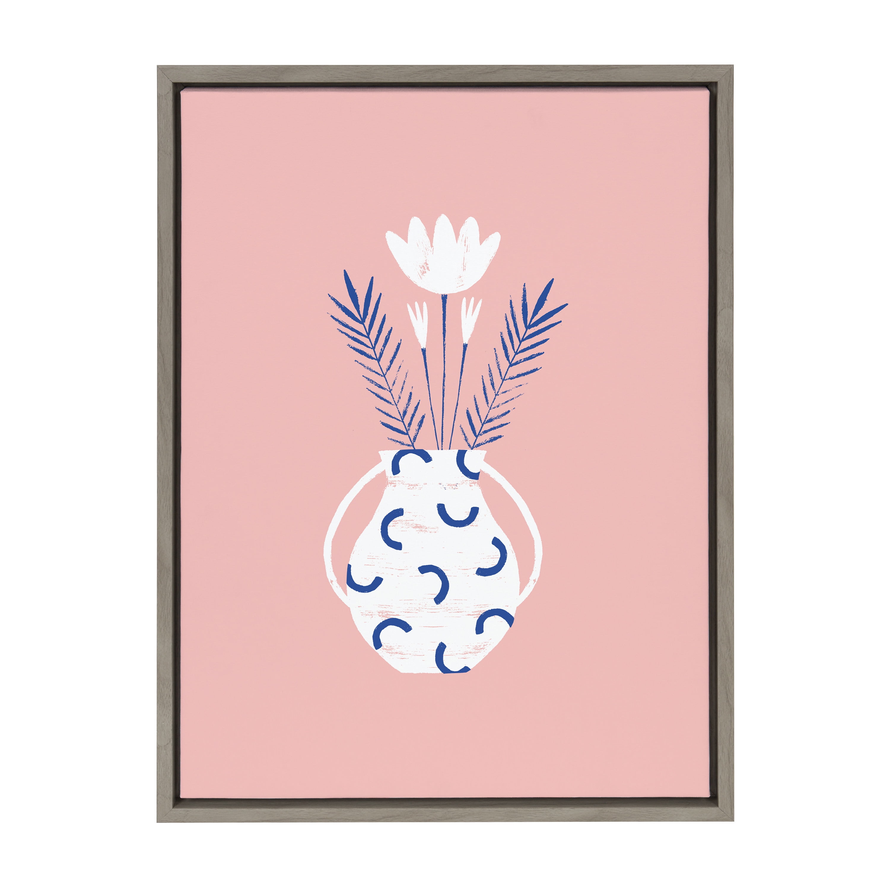 Pink and Gray Minimalist Canvas Art Print with Floral Design, 18x24
