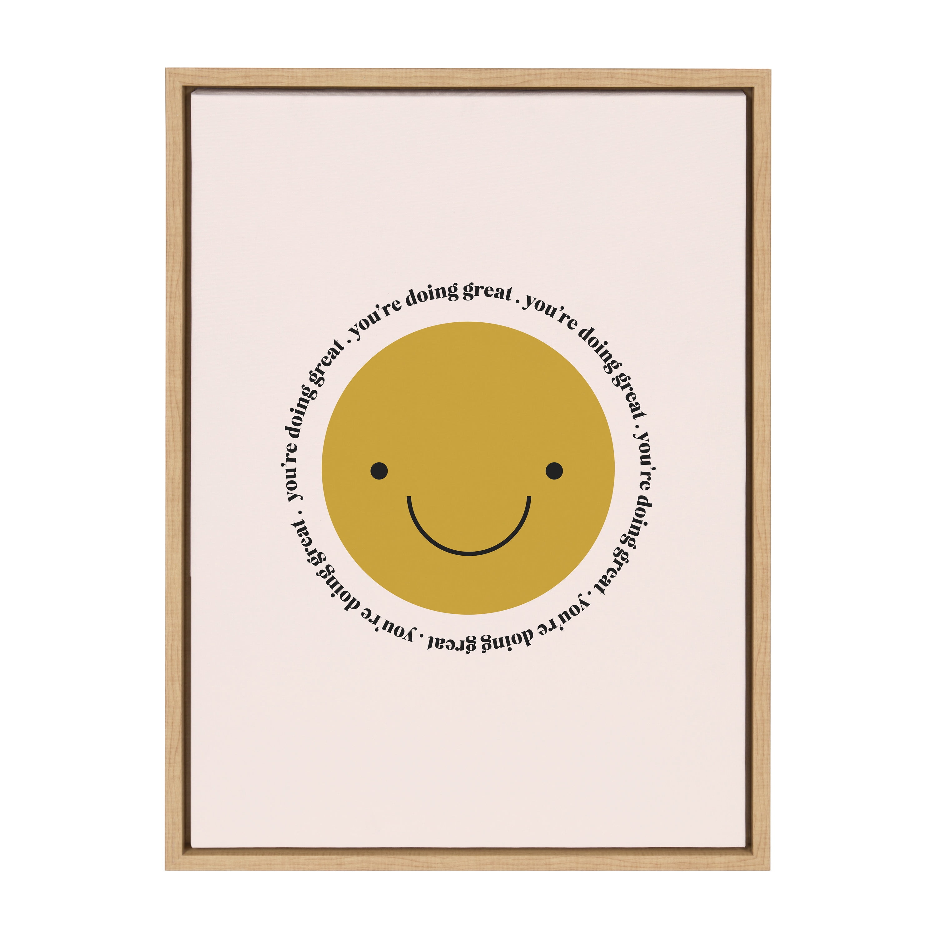 Natural Framed Motivational Canvas Print with Smiley Quote