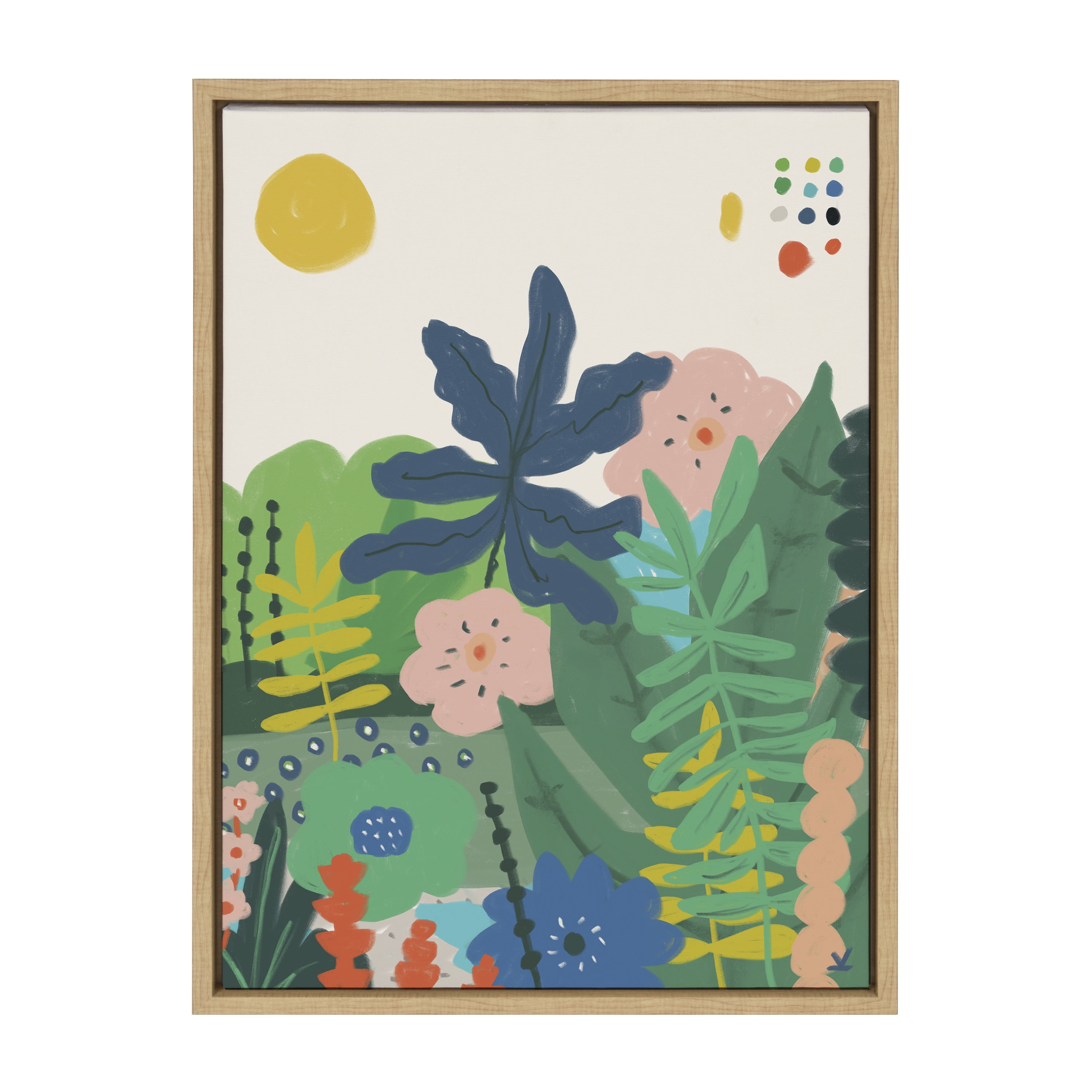 Zen Garden Floral Print on Natural Framed Canvas