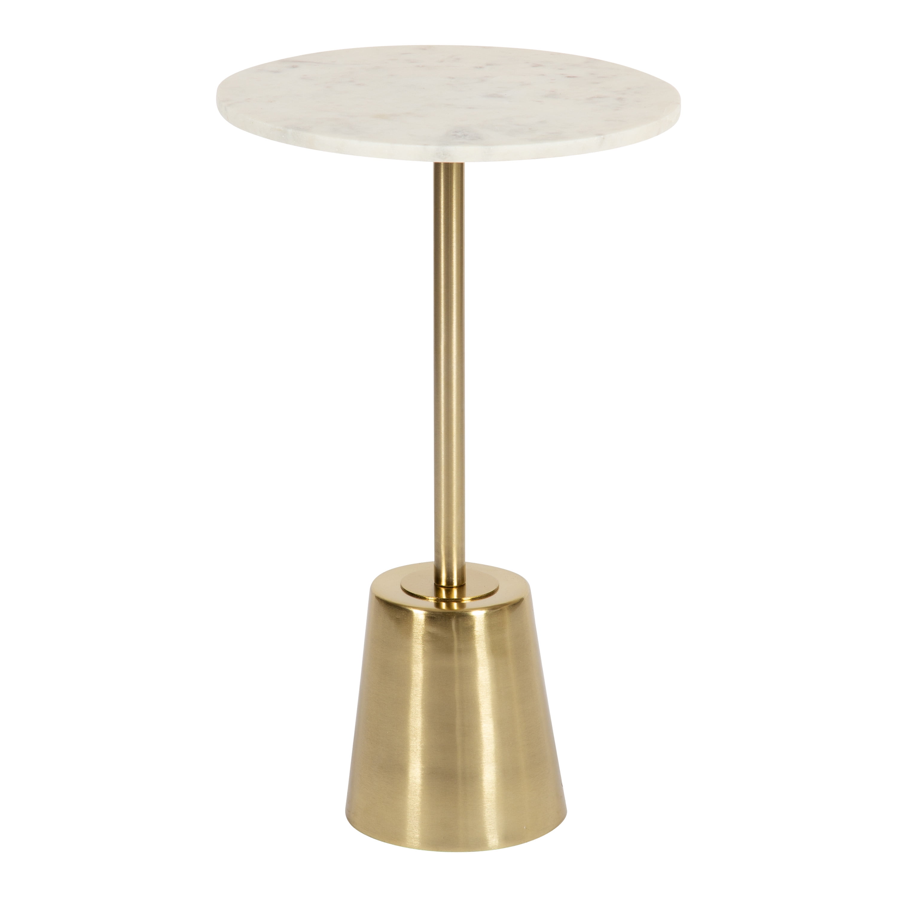 Tira Round White Marble and Gold Metal Side Table