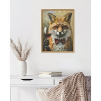 Kate and Laurel Traditional Fox Wine Tasting Framed Wall Art by The Creative Bunch Studio, 12x16 Gold, Cute Fox Wine Art for Wall