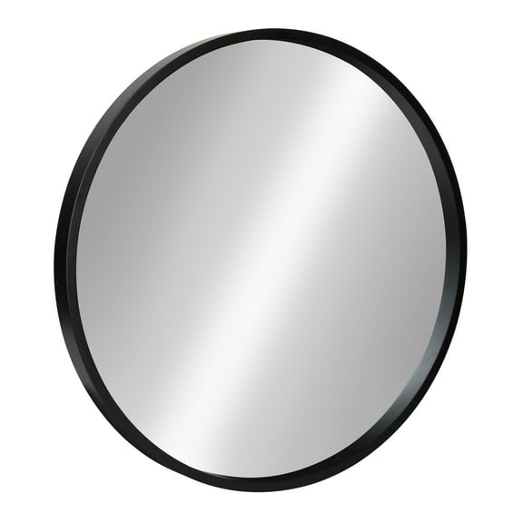 Kate and Laurel Travis Round Wood Wall Mirror, 21.6" Diameter, Black, Modern Wall Décor Accent