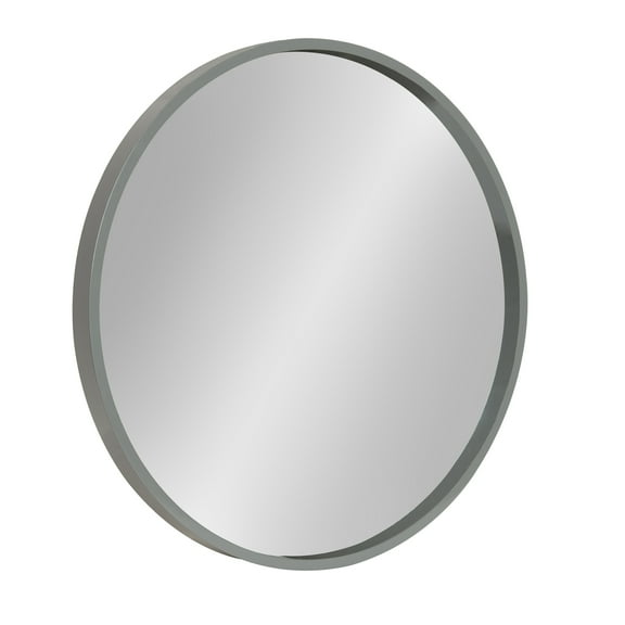 Kate and Laurel Travis Round Wood Wall Mirror, 21.6" Diameter, Gray, Modern Wall Décor Accent