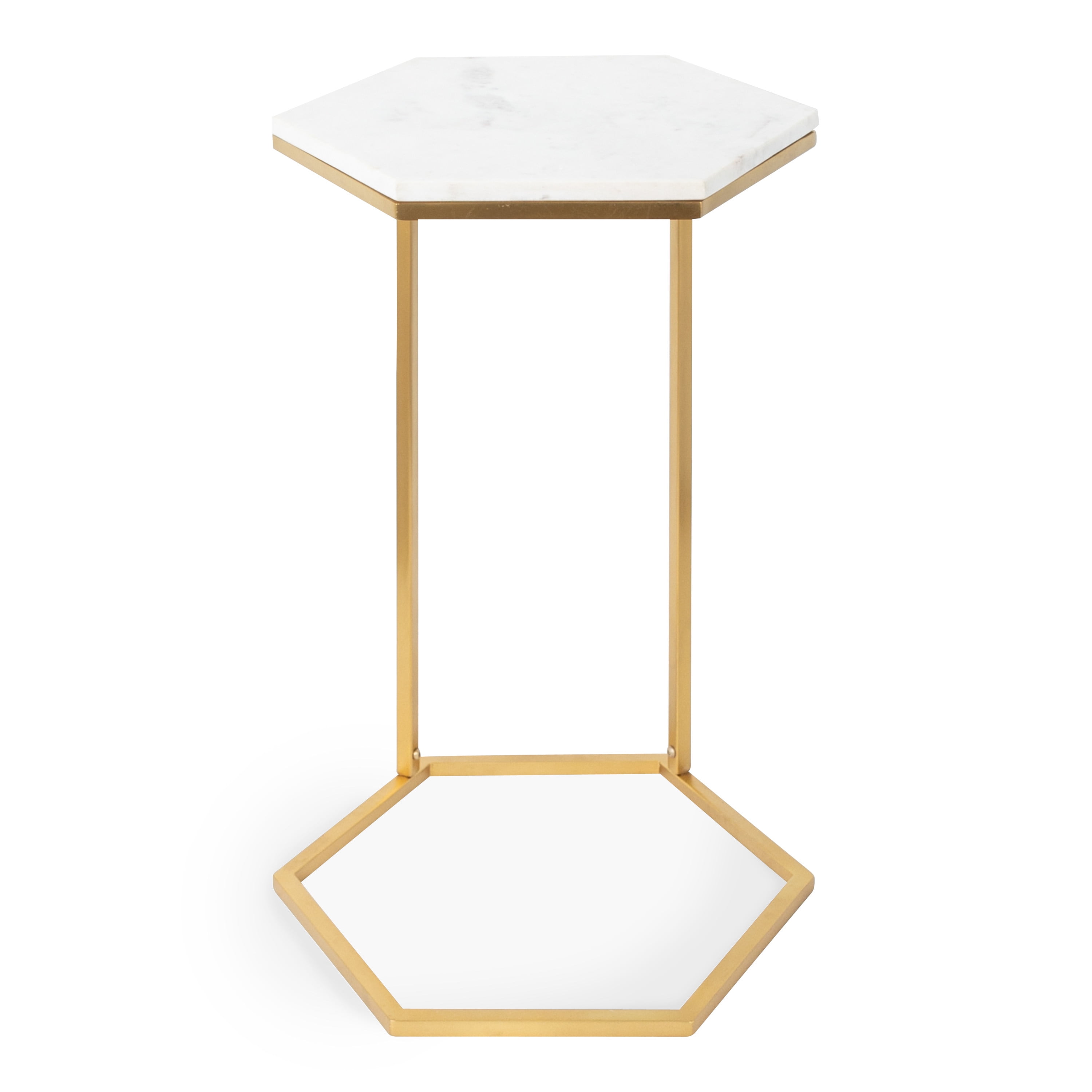Kate and Laurel Trillion Modern C-Table, 16 x 16 x 28, Gold, Chic Marble End Table with Geometric Top
