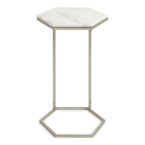 Kate and Laurel Trillion Modern Chic Marble Accent End Table with Hexagon Top, 16 x 14 x 28, Silver