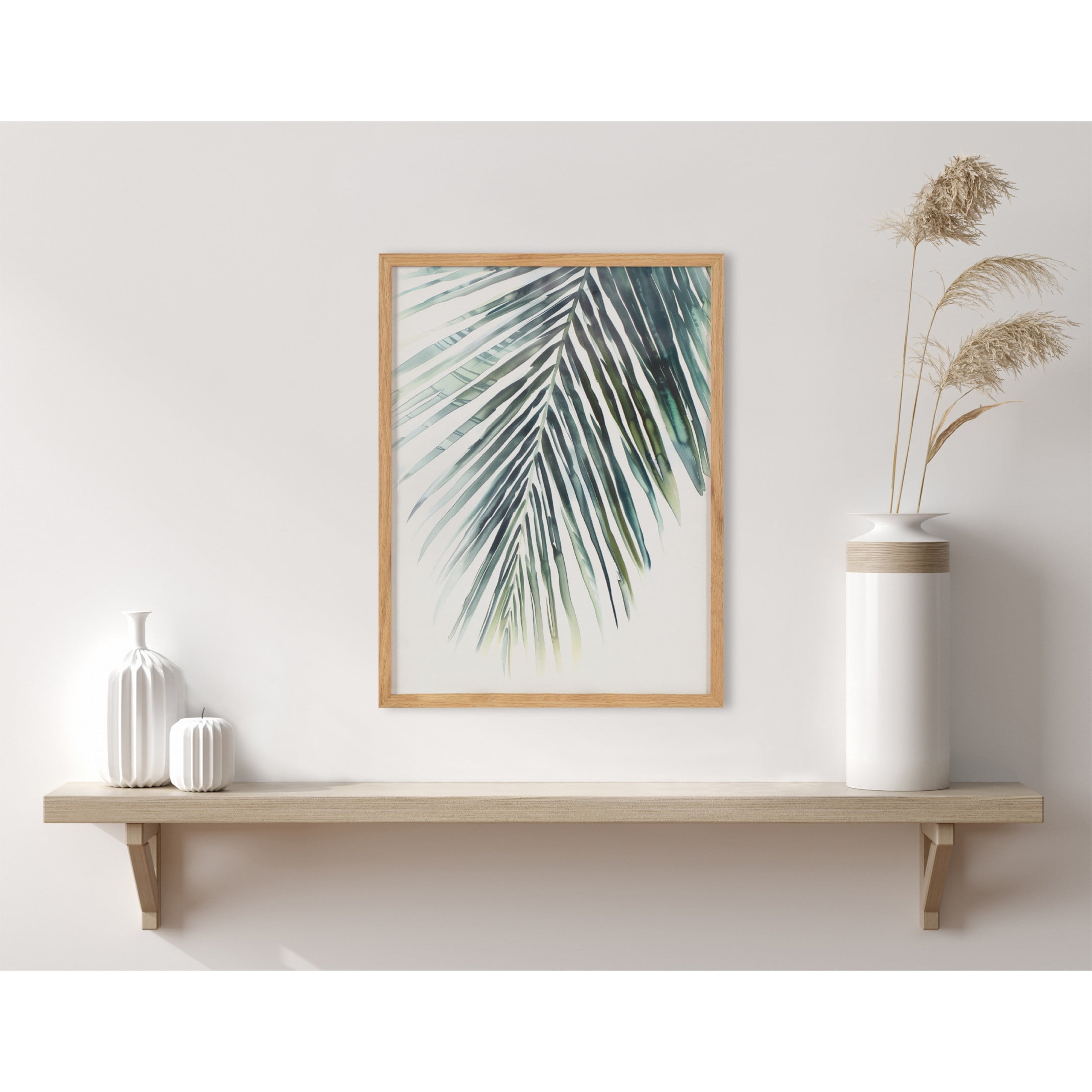 Natural Oak Framed Tropical Botanical Palm Print, 12x16
