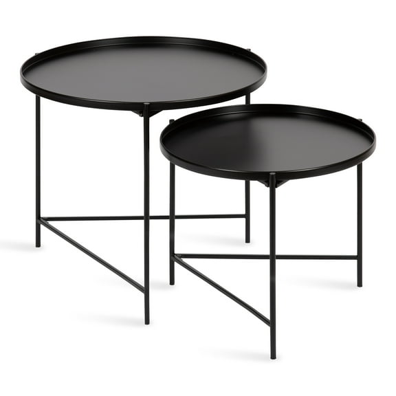 Kate and Laurel Ulani Modern Nesting Coffee Table, Set of 2, Black, Sophisticated Coffee Table Set for Storage and Display