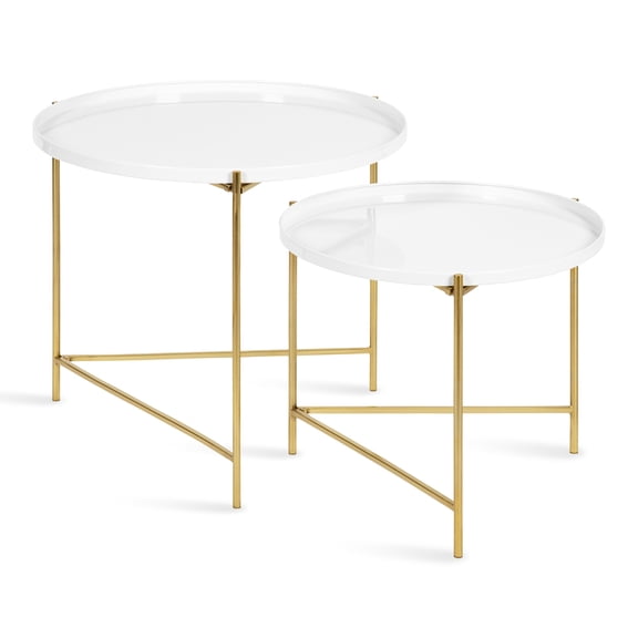 Kate and Laurel Ulani Modern Nesting Coffee Table, Set of 2, White and Gold, Glam Coffee Table Set for Storage and Display